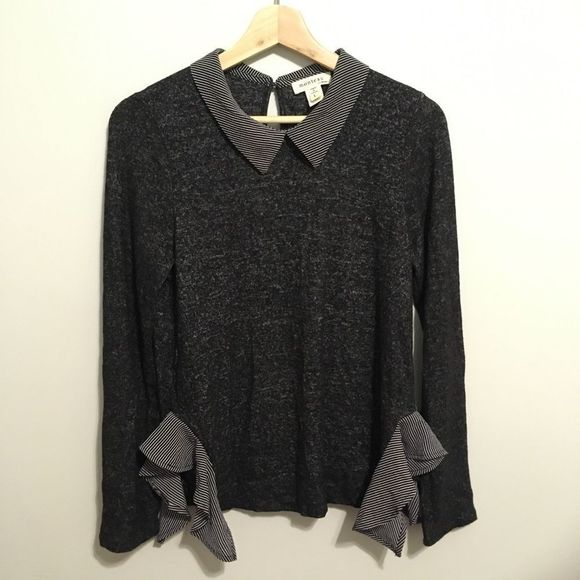 Monteau Tops - Monteau Gray Striped Collared Soft Top Size Large